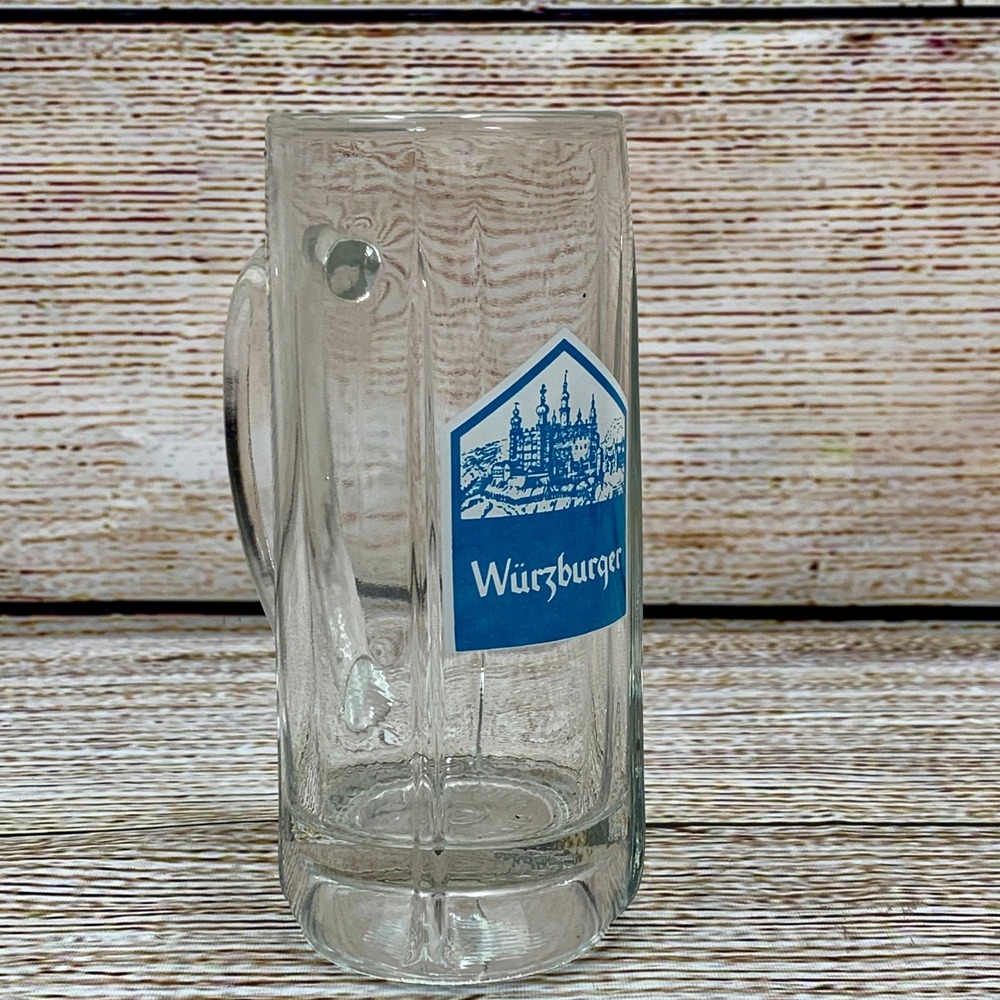 Vintage Würzburger Beer Glass Mug Stein Clear Glass Made in Germany